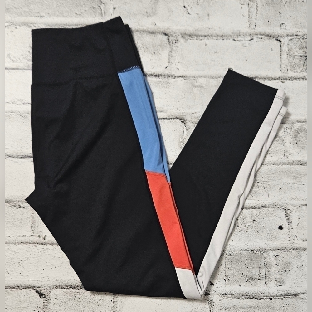 Kyodan Black with Tri-Color Stripe Down the Side Active Wear Leggings